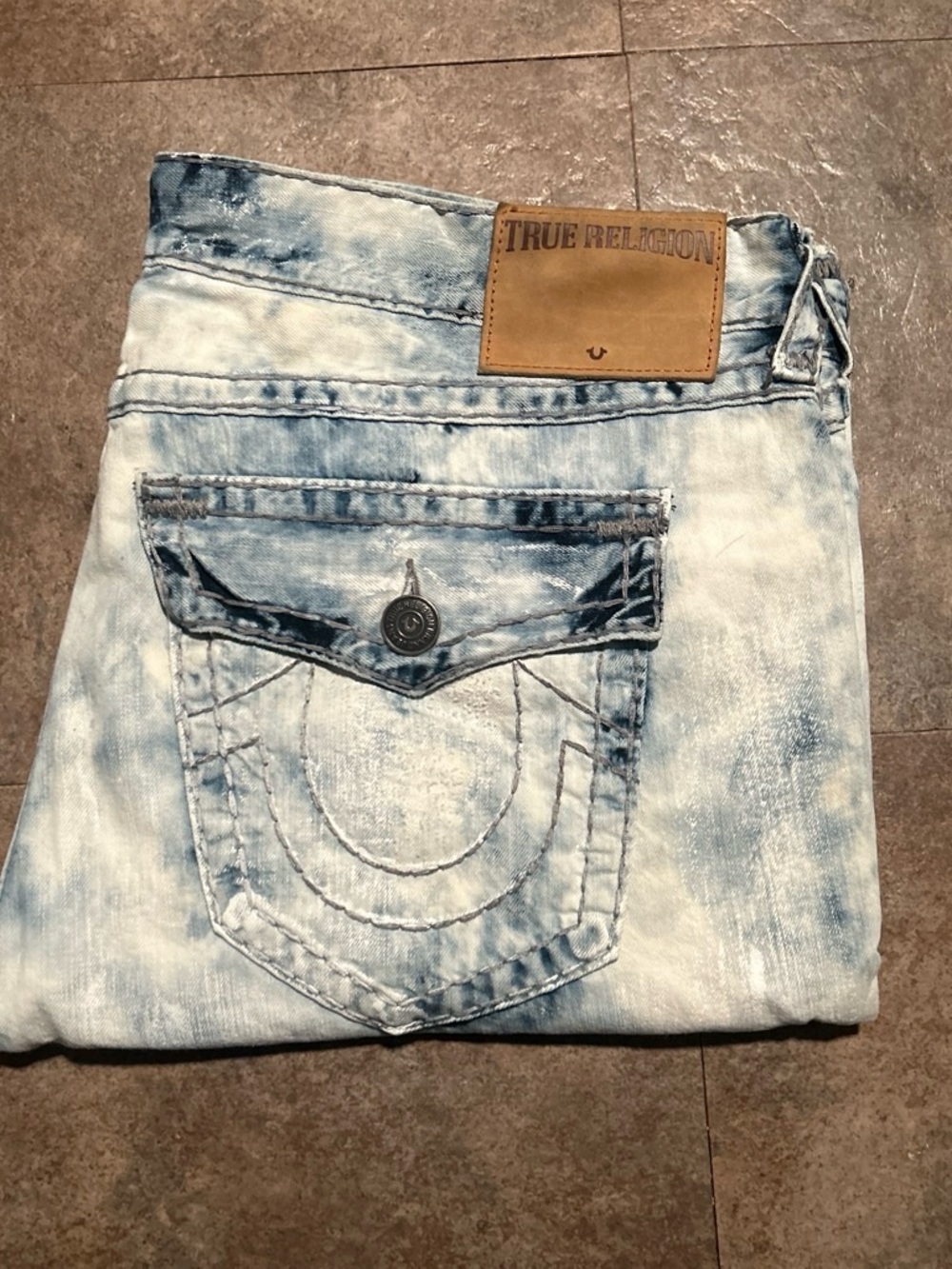 True Religion Men’s Acid Wash Straight Jeans - Light Blue
